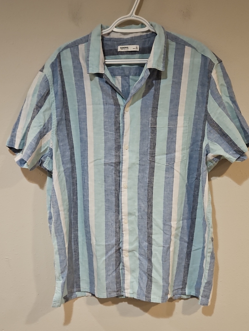 Sonoma Linen Cotton Blend Stripped Button Down